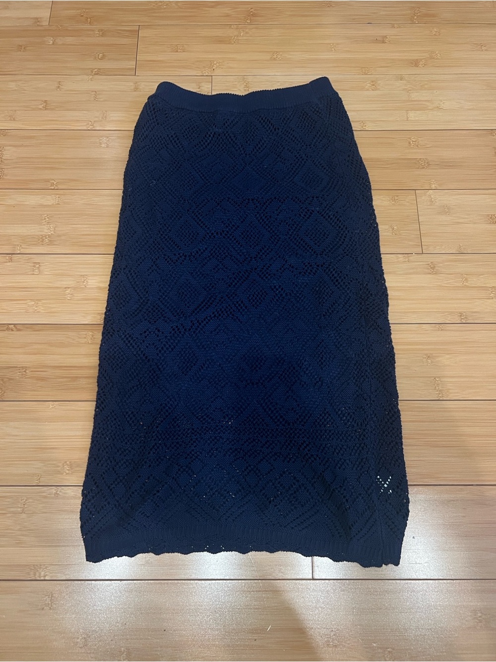 Textured Navy Crochet Midi Skirt